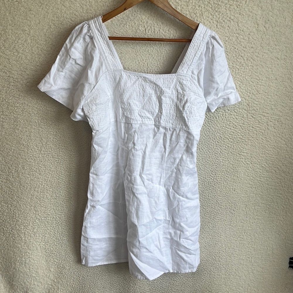 Madewell Square-Neck Mini Dress in 100% Linen Womens Size 6 White - Picture 2 of 12